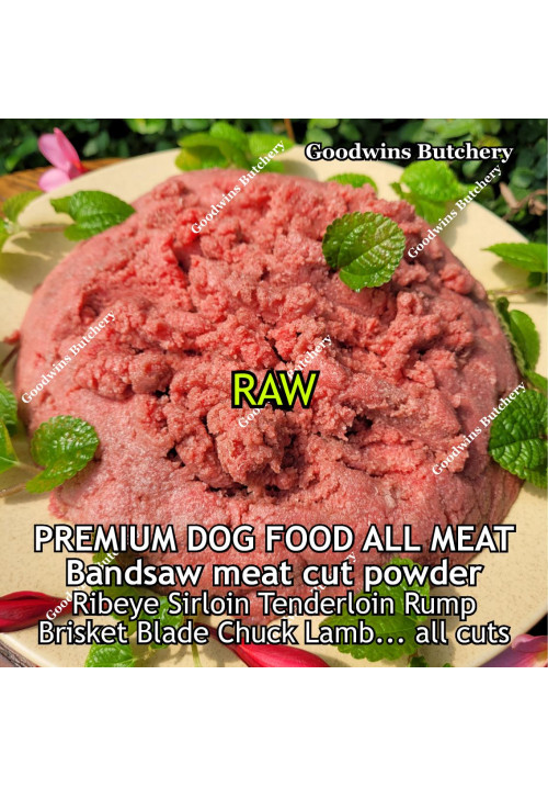 Beef all cuts & brands DOG FOOD PURE BEEF & LAMB POWDER excess from bandsaw meat cut frozen RAW & COOKED price/pack 500gr (no added preservative/colouring)